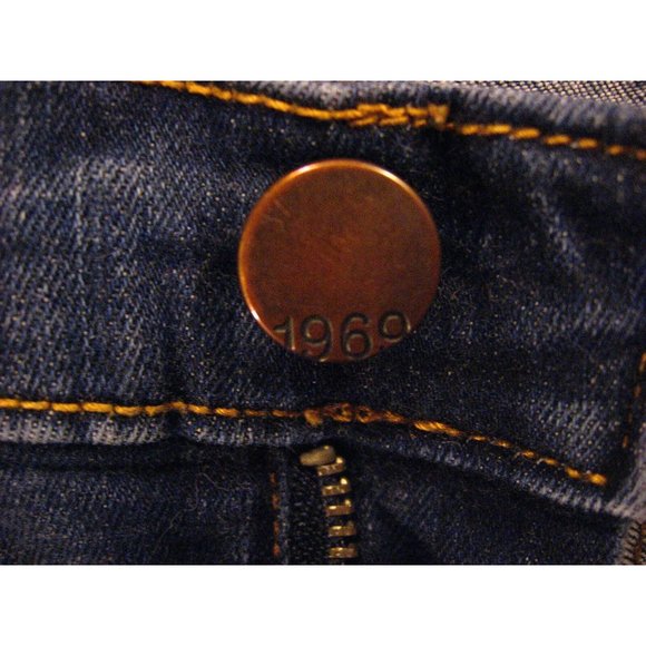 Vintage GAP 1969 CUTOFF JEAN SHORTS W 27 MEASURED LEGGING Patched Juniors Blue D - Picture 6 of 10